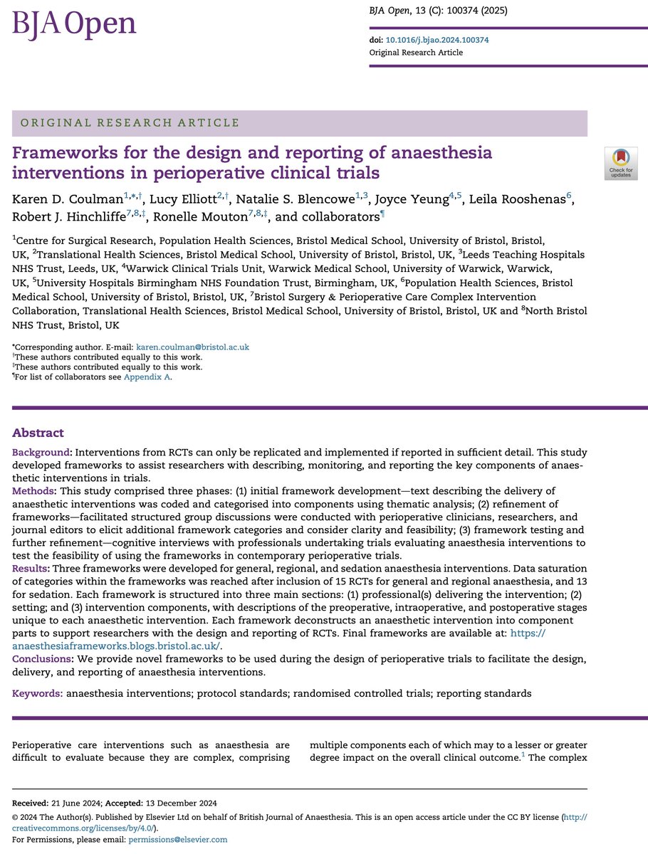 BJAJournals's tweet photo. Frameworks for the design and reporting of anaesthesia interventions in perioperative clinical trials. new paper by Coulman et al #research #trials #anaesthesia

https://t.co/xqFl0X45iX https://t.co/CaKAXgwyNm