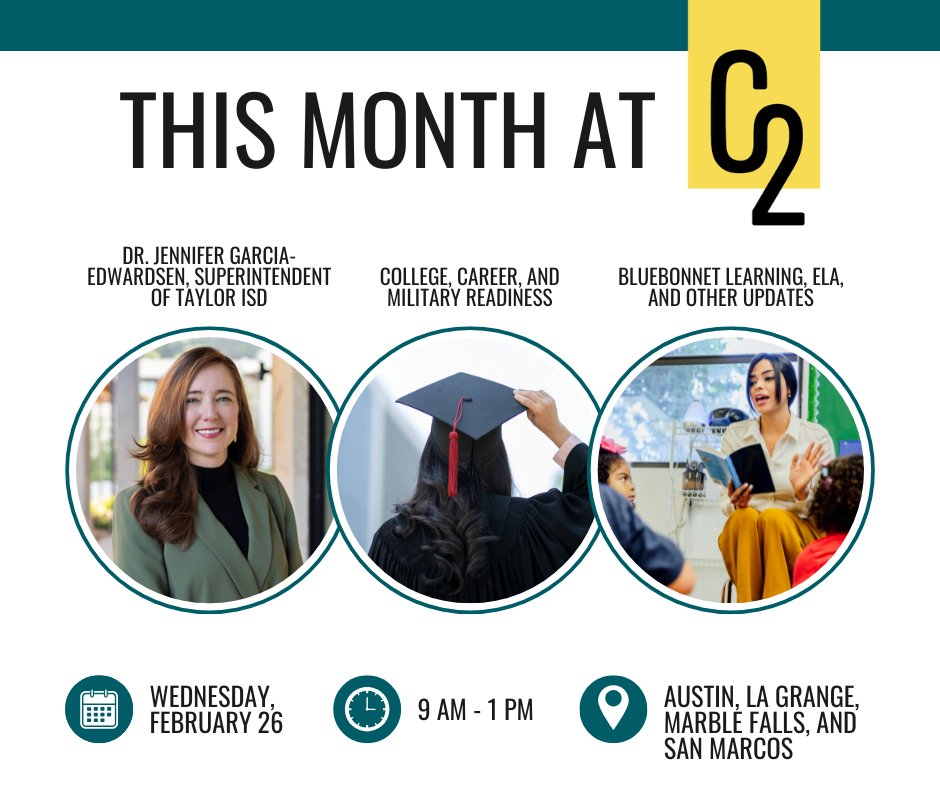 At this month's Curriculum Council meeting, hear from Superintendent Dr. Jennifer Garcia-Edwardsen of Taylor ISD followed by Bluebonnet Learning, ELA insights, a CCMR focus, general updates. Plus, breakfast from Imagine Learning and lunch from NWEA. We hope to see you there!