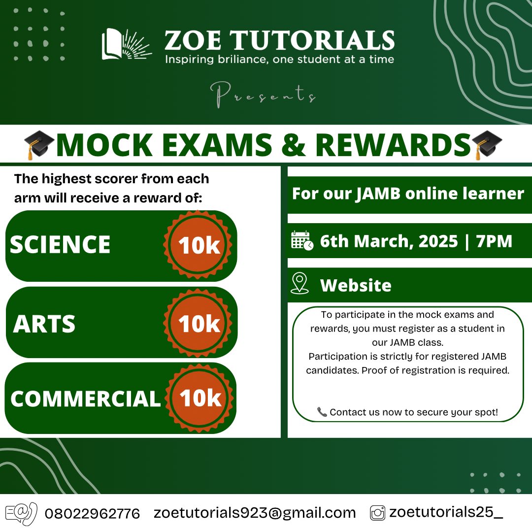 zoetutorials25_'s tweet image. Preparing for JAMB? Join our FREE tutorial sessions and get expert guidance to excel! 📚✨
To register, simply send a dm, click on the link on our bio or  message wa.me/2348022962776? 
Don’t miss out!
Also, stand a chance to win #10,000

#jamb2025 #freetutorial
