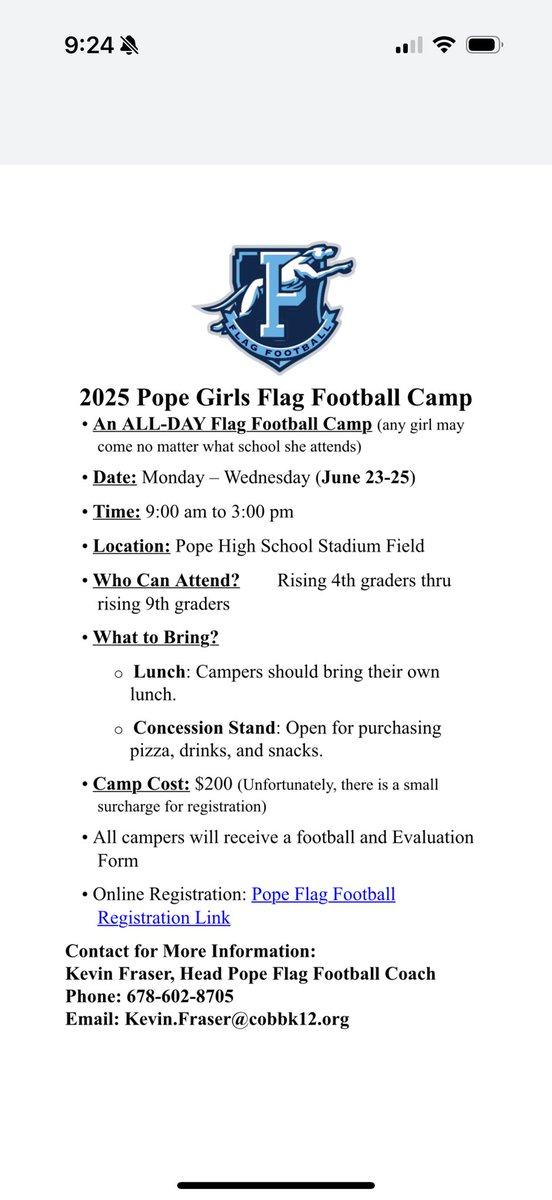 Camp info! Contact Coach Fraser with any questions!