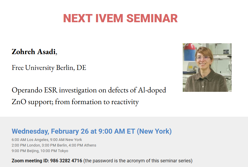 IVEM_meeting (@ivem_meeting) on Twitter photo Join us on Feb 26 for the next #IVEM seminar with Zohreh Asadi! Learn how operando ESR unravels the role of defects in Al-doped ZnO! #Material #EPR <a href="/PEPR_Facility/">Centre for Pulse EPR Spectroscopy (PEPR)</a> <a href="/european_epr/">European Federation of EPR groups (EFEPR)</a> <a href="/EPR_ESR/">International EPR Society</a> <a href="/RSC_ESR/">RSC_ESR</a> Join us on Feb 26 for the next #IVEM seminar with Zohreh Asadi! Learn how operando ESR unravels the role of defects in Al-doped ZnO! #Material #EPR <a href="/PEPR_Facility/">Centre for Pulse EPR Spectroscopy (PEPR)</a> <a href="/european_epr/">European Federation of EPR groups (EFEPR)</a> <a href="/EPR_ESR/">International EPR Society</a> <a href="/RSC_ESR/">RSC_ESR</a>