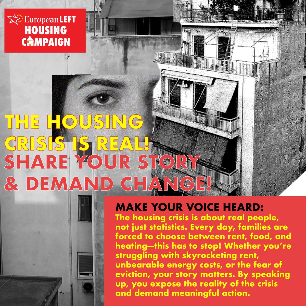 europeanleft's tweet photo. 🚨 Are you struggling with high rent and energy prices? Are you threatened by eviction? Your voice matters! 📣
📸 Share your story & photos to expose the housing crisis across Europe. Let’s show the reality behind the statistics and demand change!
📝 Send submissions : info@european-left.org, or reply to this post.
💪 Let’s build a movement for decent housing for all!
🔗 Find out more & check for updates on our campaign page: https://t.co/9PvfLn0GLA
#ELHousingCampaign #HousingForAllEU #StopHousingCrisis#homesforpeoplenotprofit