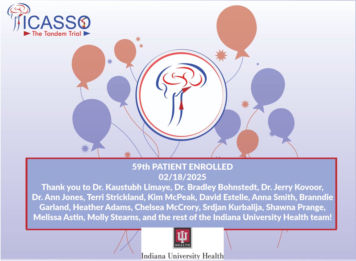 PICASSO Clinical Trial (@thepicassotrial) on Twitter photo Congratulations and thank you to Dr. <a href="/kaustubhslimaye/">Kaustubh Limaye</a> and the rest of the <a href="/IndianaUniv/">Indiana University</a> Health team for enrolling the 59th patient in the PICASSO trial! ππ€©ππ
<a href="/oozaidat/">Osama Zaidat MD</a> <a href="/NguyenThanhMD/">Thanh Nguyen πΊπ¦</a> <a href="/samialkasab/">Sami Al Kasab</a> Congratulations and thank you to Dr. <a href="/kaustubhslimaye/">Kaustubh Limaye</a> and the rest of the <a href="/IndianaUniv/">Indiana University</a> Health team for enrolling the 59th patient in the PICASSO trial! ππ€©ππ
<a href="/oozaidat/">Osama Zaidat MD</a> <a href="/NguyenThanhMD/">Thanh Nguyen πΊπ¦</a> <a href="/samialkasab/">Sami Al Kasab</a>