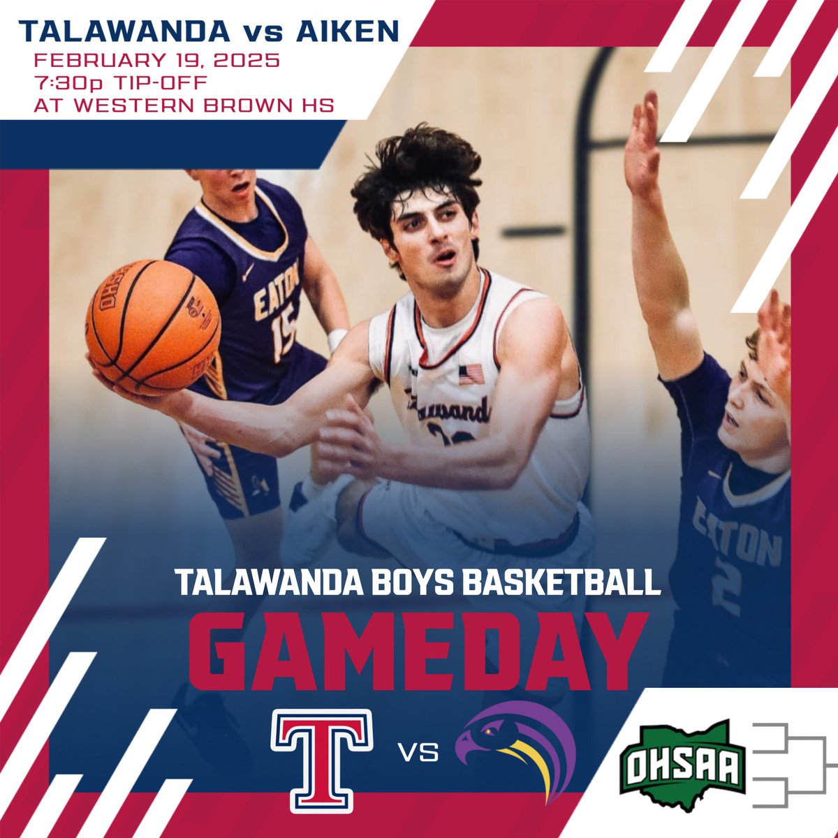 Talawanda Athletic Dept. (@ths_brave) on Twitter photo πGAMEDAY!π
<a href="/TalawandaBBall/">Talawanda Boys Basketball</a> travels to Western Brown High School to take on Aiken in the first round of OHSAA tournament play!
<a href="/THSBoosters/">Talawanda Boosters</a> <a href="/THSTheTribe/">The Tribe</a> <a href="/swocsports/">SWOC Sports</a> πGAMEDAY!π
<a href="/TalawandaBBall/">Talawanda Boys Basketball</a> travels to Western Brown High School to take on Aiken in the first round of OHSAA tournament play!
<a href="/THSBoosters/">Talawanda Boosters</a> <a href="/THSTheTribe/">The Tribe</a> <a href="/swocsports/">SWOC Sports</a>