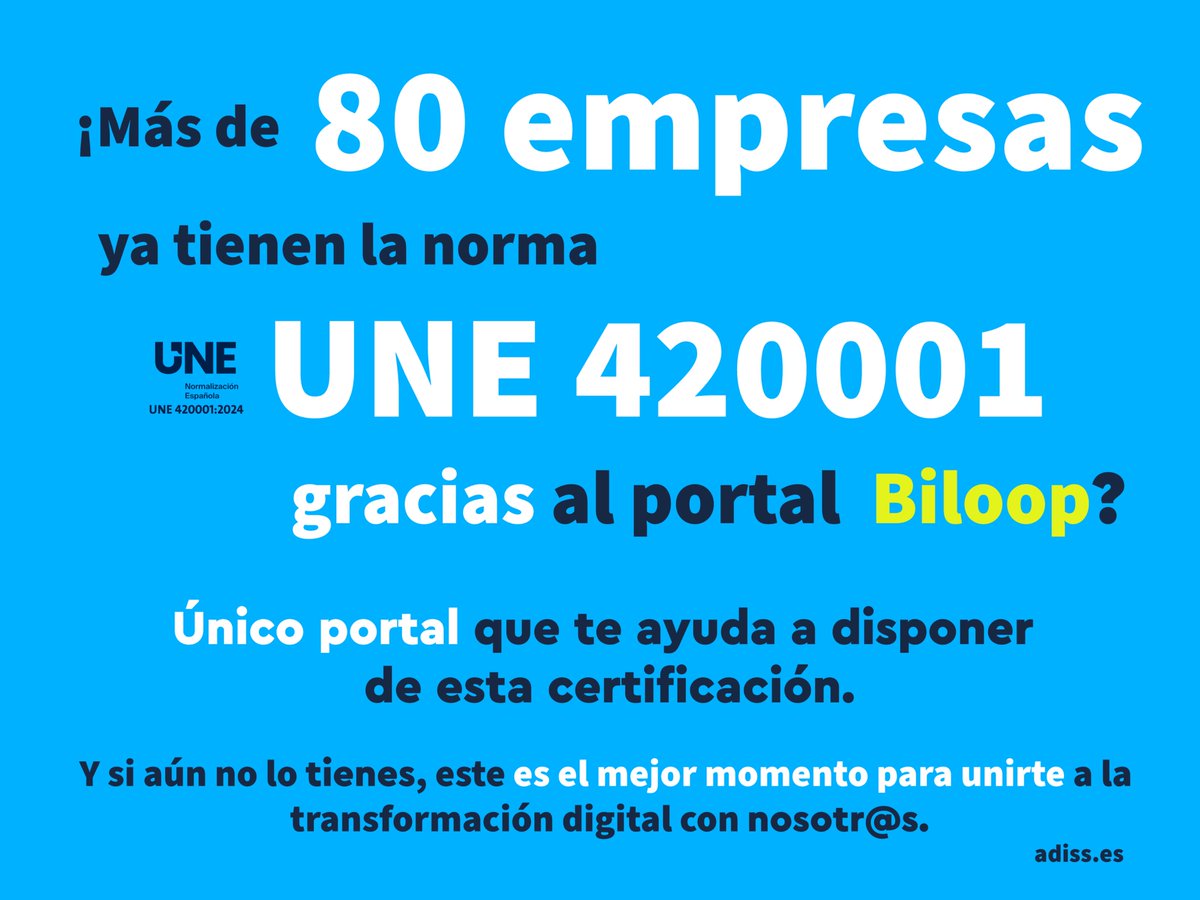 ADISSInforma's tweet image. 📌 #BILoop es el único portal que te ayuda a conseguirla de forma sencilla y eficiente.
🚀 Digitaliza tu empresa con #BILoop y cumple con la normativa sin complicaciones.
#BILoop #UNE420001 #TransformaciónDigital #Asesoría #Normativa #ExcelenciaEmpresarial