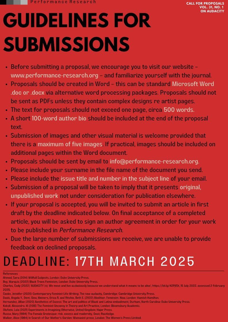 NEW Call for Papers

Vol. 31, No. 1: On Audacity
Deadline: 17th March 2025

Read the full call and submission guidelines below or via bit.ly/prcallsforsubm…