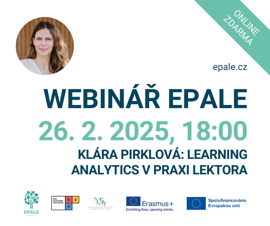 Tomáš Langer (@tomaslanger81) on Twitter photo Analýza a evaluace patří mezi základní kompetence lektora. 🔍
Na webináři <a href="/EPALE_CZ/">Vzdělávání dospělých</a> Learning analytics v praxi lektora s lektorkou Klárou Pirklovou zjistíte, jakým způsobem vám v obojím pomůže data analytický přístup s označením learning analytics.
us06web.zoom.us/webinar/regist… Analýza a evaluace patří mezi základní kompetence lektora. 🔍
Na webináři <a href="/EPALE_CZ/">Vzdělávání dospělých</a> Learning analytics v praxi lektora s lektorkou Klárou Pirklovou zjistíte, jakým způsobem vám v obojím pomůže data analytický přístup s označením learning analytics.
us06web.zoom.us/webinar/regist…