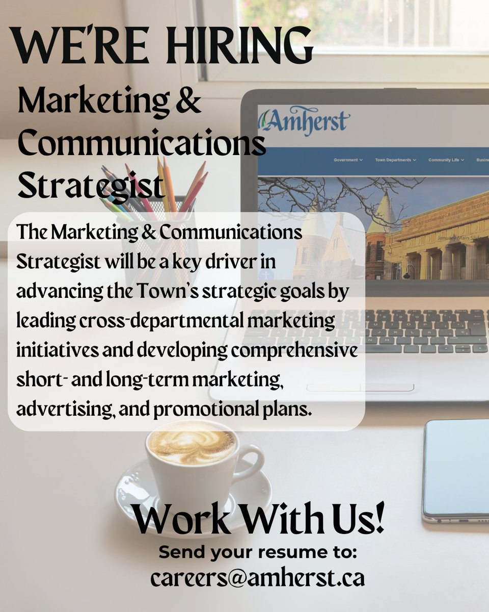 The Town of Amherst is hiring for the position of Marketing &amp; Communications Strategist.
amherst.ca/employment.html