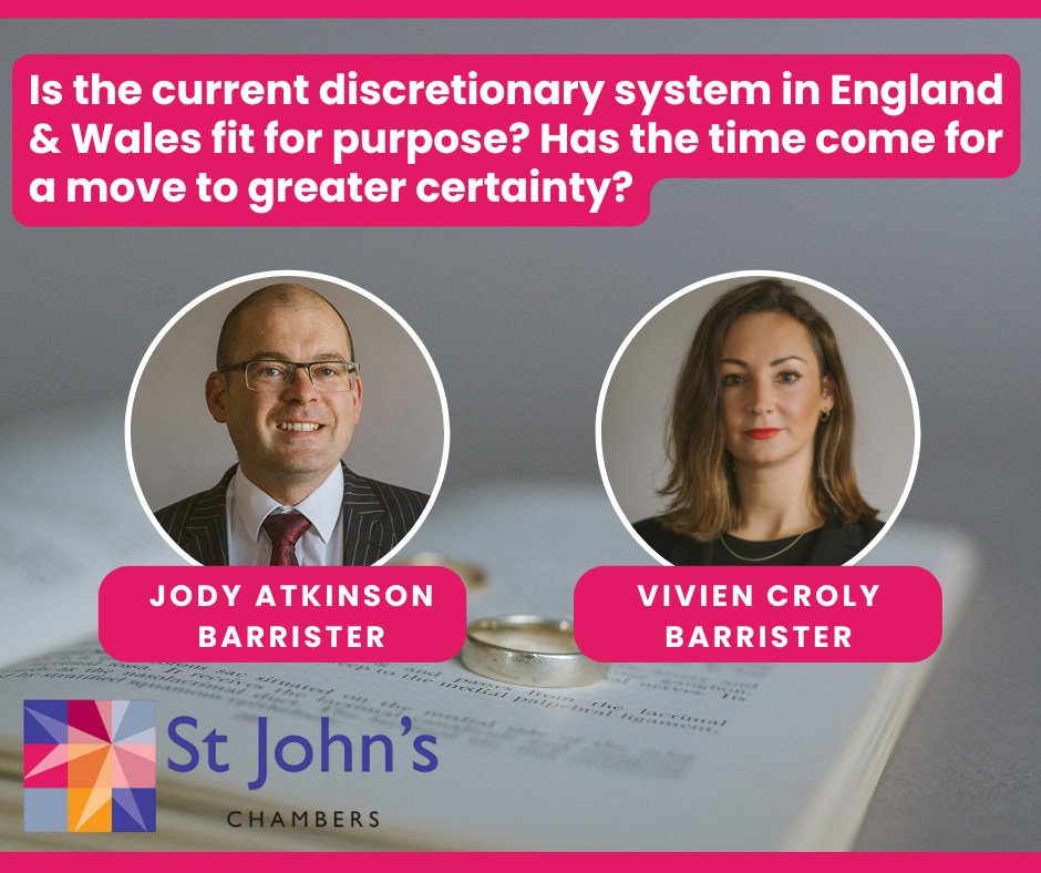 StJohnsChambers's tweet image. 📢 1 more week until the second installment in our Family Finance Debate Series. 

📕 Debate 2: Is the current discretionary system in England &amp;amp; Wales fit for purpose? Has the time come for a move to greater certainty? 
Jody Atkinson v Vivien Croly chaired by Jack Harris.

Book…