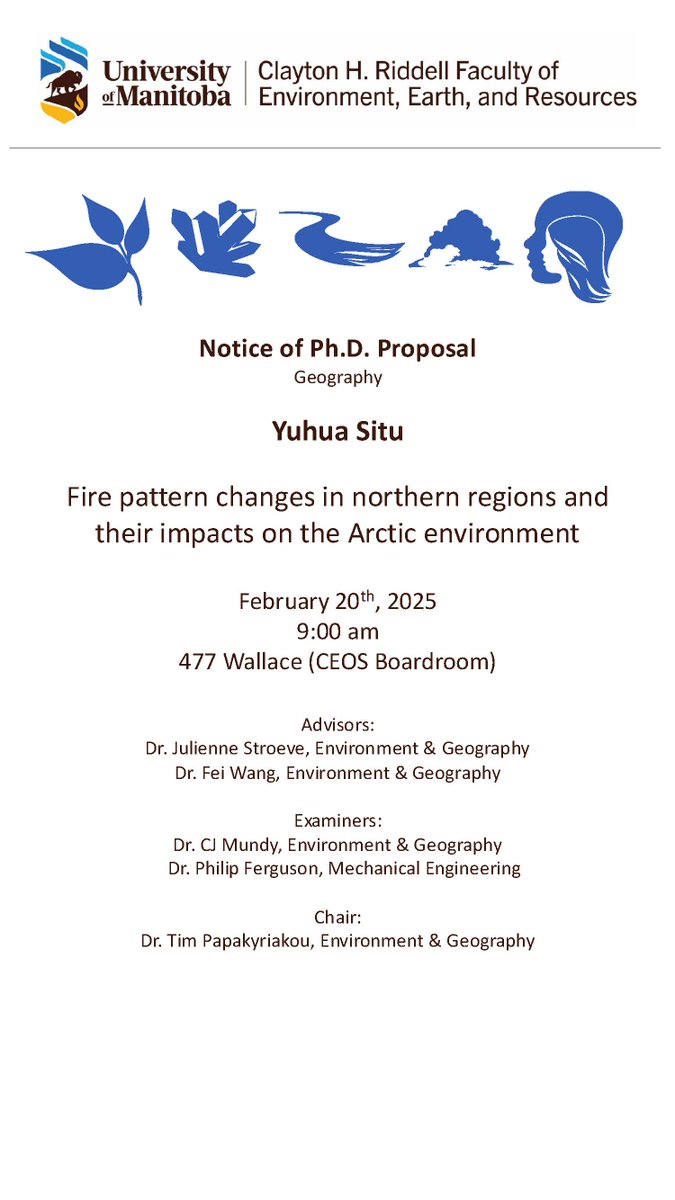 UMRiddellFaculty (@riddellfaculty) on Twitter photo Hey Riddell Faculty! Consider attending the Ph.D. Proposal for Yuhua Situ for their presentation.
This proposal will take place on February 20th at 9:00 AM in 477 Wallace.
Contact Celia Mellinger for more information (Celia.Mellinger@umanitoba.ca) Hey Riddell Faculty! Consider attending the Ph.D. Proposal for Yuhua Situ for their presentation.
This proposal will take place on February 20th at 9:00 AM in 477 Wallace.
Contact Celia Mellinger for more information (Celia.Mellinger@umanitoba.ca)