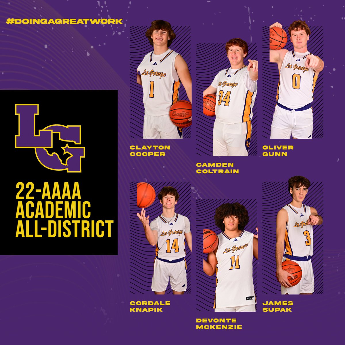 Congratulations to these amazing student-athletes for earning 22-AAAA Academic All-District!  Clayton Cooper, Camden Coltrain, Oliver Gunn, Cordale Knapik, Devonte McKenzie, and James Supak did an amazing job of juggling school and athletics!  #DoingAGreatWork #OnTheProwl