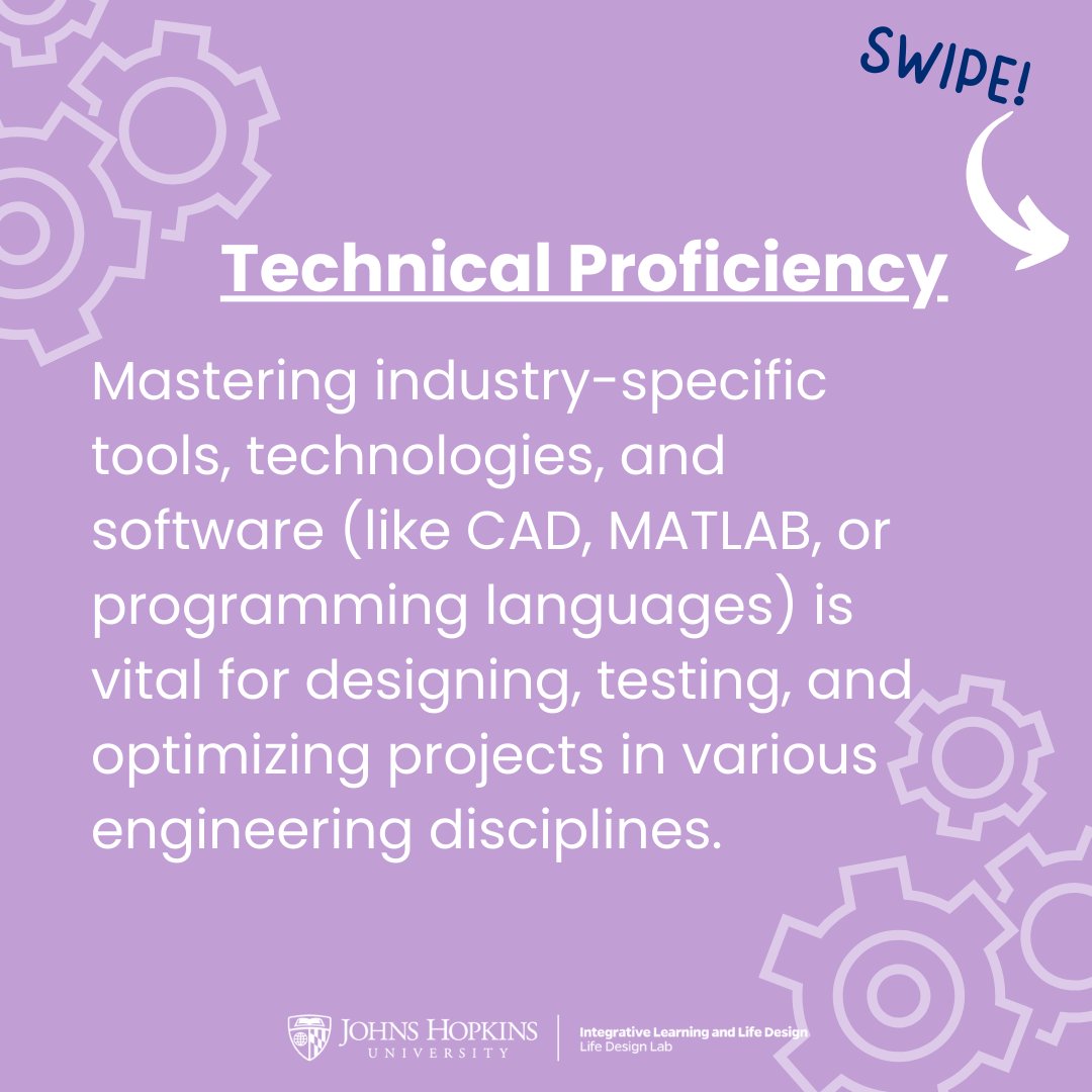 lifedesignjhu's tweet image. Engineering is more than solving problems—it’s about creativity, teamwork, and adaptability in a fast-changing world. 🌍💡 Swipe through to uncover the essential skills that will help you thrive in this innovative field.  #LifeDesignLab #JHU #EngineeringCareers  #FutureEngineer