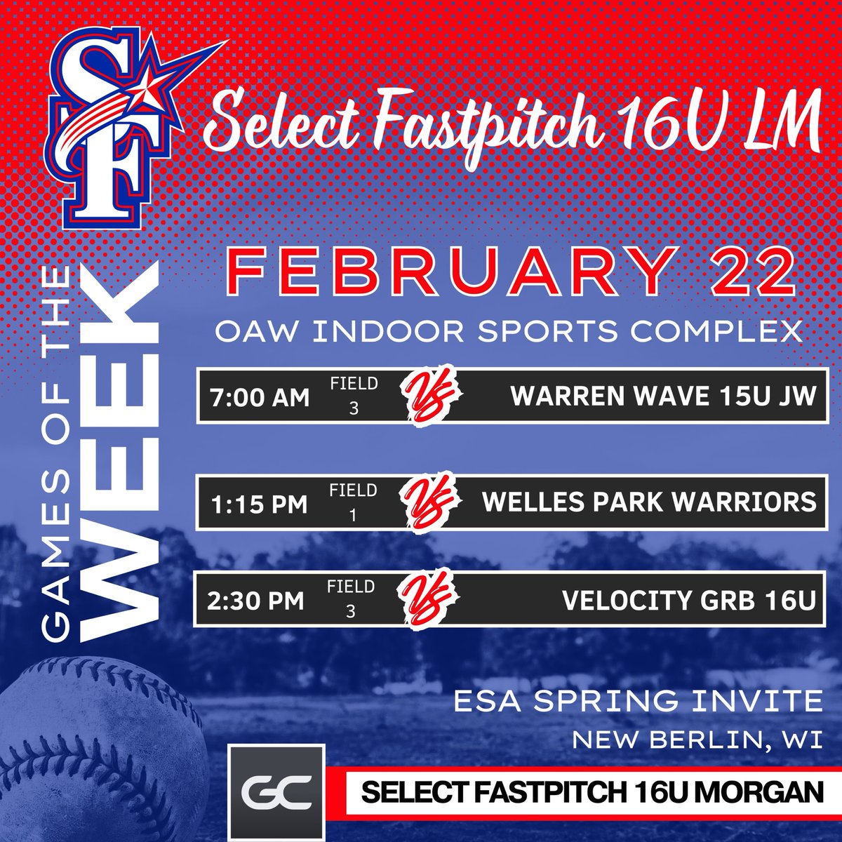 Guess what we get to do this weekend!  Back in action for the last time before high school ball takes over.  If you are up in the New Berlin area, come check us out this weekend! Bracket to follow on Sunday!