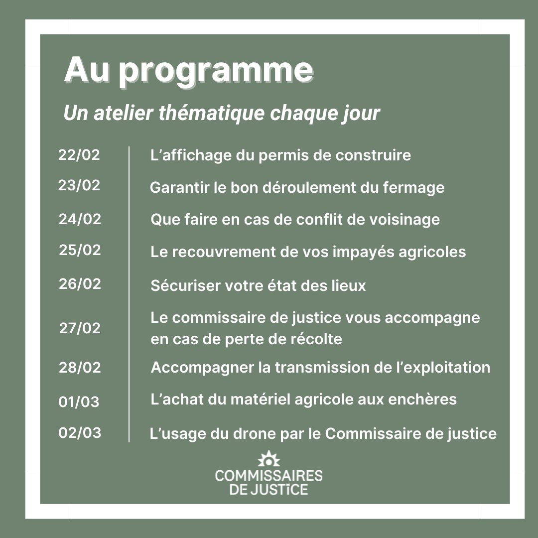 CNCJ_France's tweet photo. 📢 La Chambre nationale des commissaires de justice sera présente au @Salondelagri 2025

Retrouvez les commissaires de justice pour discuter conflit de voisinage, bail rural, #impayés et vous prodiguer des conseils juridiques.

🍀 De nombreux lots sont à gagner sur notre stand ! https://t.co/t4NNmbZIp7
