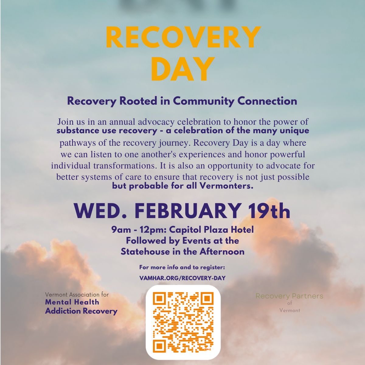 Vermont’s Recovery Day is designed to remind all that substance use disorder, mental health needs, and co-occurring conditions respond well to evidence-based and timely interventions, including peer support. Join online or in-person today, 2/19: vamhar.org/recovery-day?u…