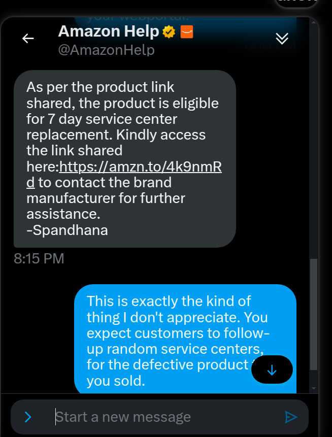 RickyGoldsmith's tweet photo. @AmazonHelp I hate to do but this is PSA

You sell a damaged/defective product and you ask your customer to themselves follow-up with the vendor.

It is you who should ensure to sell/deliver pristine, functional and immaculate product. https://t.co/4a4MqOffPq