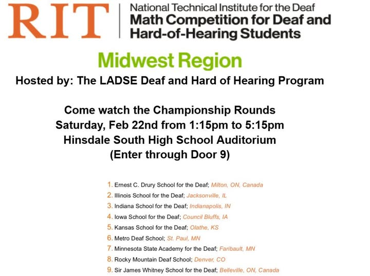 Come cheer on local DHH middle schools as they compete to become the Midwest Region’s math champions! #LADSE #DHH
