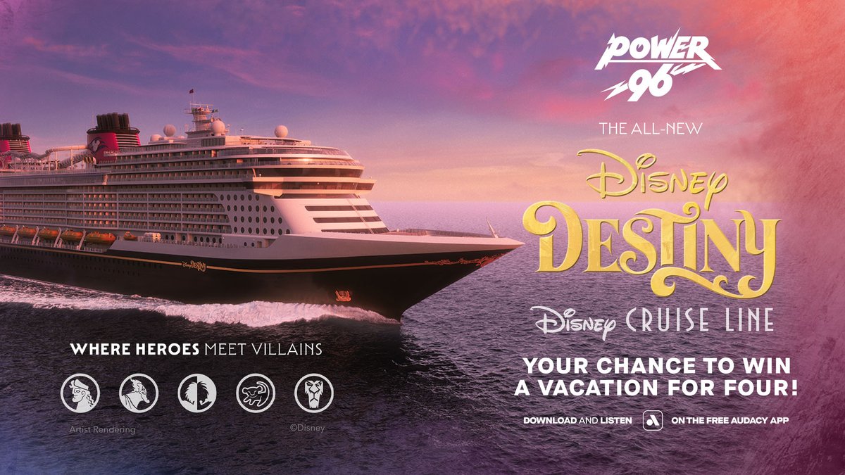 Your legend begins aboard the Disney Destiny, the all-new ship from Disney Cruise Line sailing November 2025! Log in and listen to POWER 96.5 on Audacy for a chance to win a trip for 4 to set sail on the Disney Destiny in this national contest! Power96.com