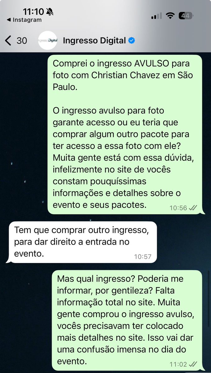 rbdmaniaco's tweet photo. 🚨ATENÇÃO: Sobre o evento do Christian Chávez "FAN EXPERIENCE AND LISTENING PARTY" que vai acontecer nos dia 07 de março no RJ e 09 de março em SP, muita gente só está comprando as ATIVIDADES AVULSAS, uma pessoa que comprou só o Avulso, foi tirar essa dúvida hoje pelo canal de WhatsApp oficial do INGRESSO DIGITAL, e foi informado que as Atividades Avulsas não é o ingresso, e que só essa compra não garante entrada do evento ou seja além da compra Avulsa, tem que comprar o ingresso de entrada, pelo menos o "Pacote RED". Segue os print abaixo:
