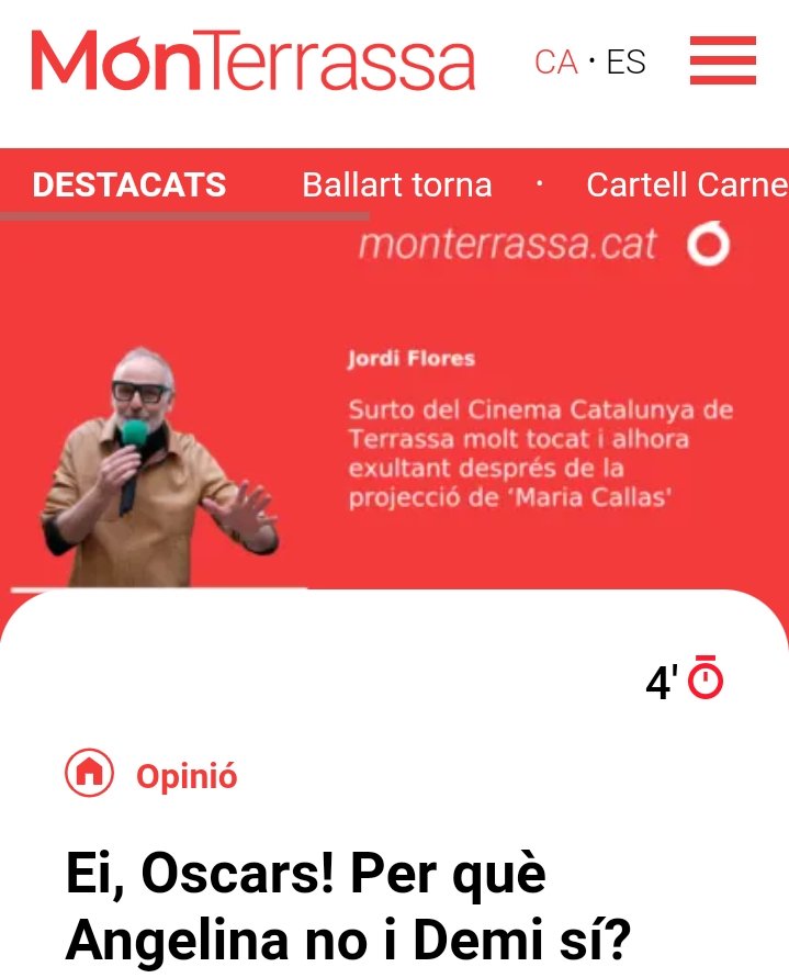 EI, OSCARS! PER QUÈ ANGELINA NO I DEMI SÍ?

Surto del <a href="/CinemaCatalunya/">Cinema Catalunya</a> molt tocat i alhora exultant després de la projecció de (...)

No et perdis el darrer article d'opinió que he escrit per <a href="/MonTerrassa/">Món Terrassa</a>

👉 monterrassa.cat/opinio/oscars-…

I ❤️ TRRSS
#TerrassaPower!
#LaCulturaNoSAtura!