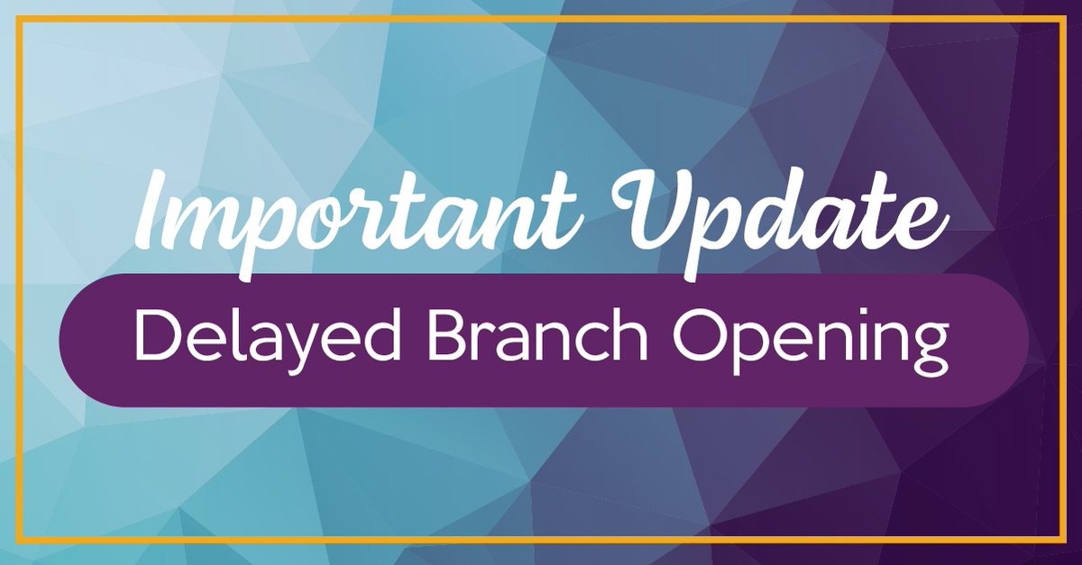 We will open all branches at 11:00am on Wednesday, February 19th due to inclement weather. Check back for any further updates.