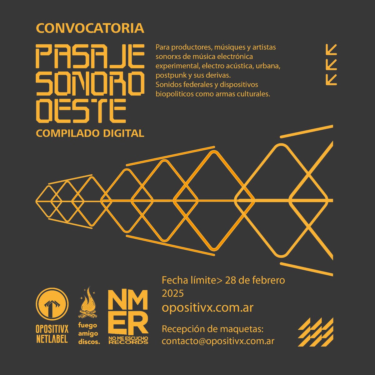 No Me Escucho Records (@nomeescuchorec) on Twitter photo Abrimos está convocatoria a artistas de cualquier estilo a sumarse a este proyecto en los que estamos participando.
Pueden enviar material al email qué figura en el flyer o a nomeescuchorecords@gmail.com Abrimos está convocatoria a artistas de cualquier estilo a sumarse a este proyecto en los que estamos participando.
Pueden enviar material al email qué figura en el flyer o a nomeescuchorecords@gmail.com