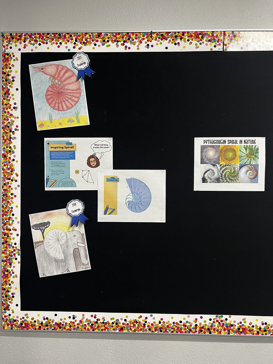 MrsStrole's tweet image. M8 Ss @FJHChargers are using their understanding of the Pythagorean Theorem to create the Spiral of Theodorus. Then Ss create a unique piece of artwork out of their spiral. #seeingmath