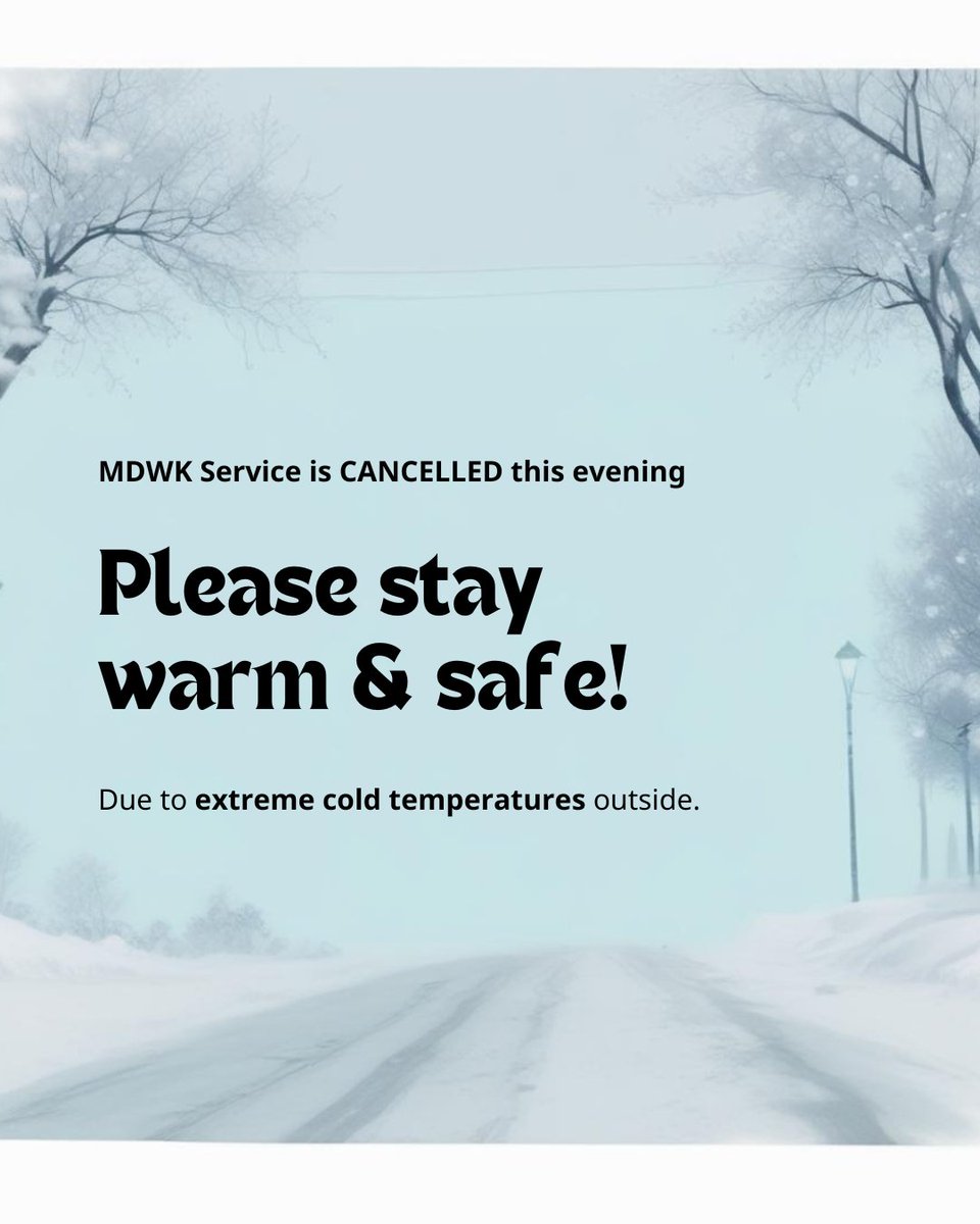 LanniusCOG's tweet photo. Attention Lannius Church of God family! ❄️ Due to the extreme cold temperatures, tonight's service is cancelled for everyone's safety. Let's all stay warm and cozy at home. See you all next time! #StaySafe #ColdWeatherCancellation https://t.co/eWBI5C50GV