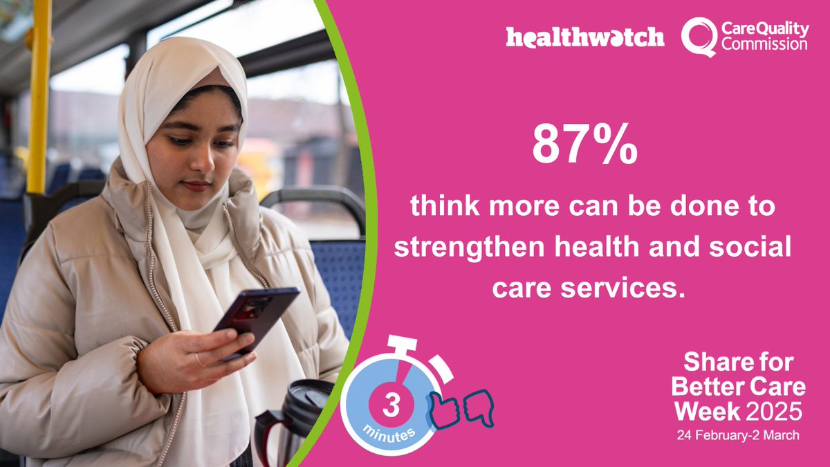 This #ShareForBetterCare week it’s time to play your part – it only takes 3 minutes to share your feedback, and it helps to drive improvements to care services in your area. Share for better care today. healthwatchislington.co.uk/share-your-vie…