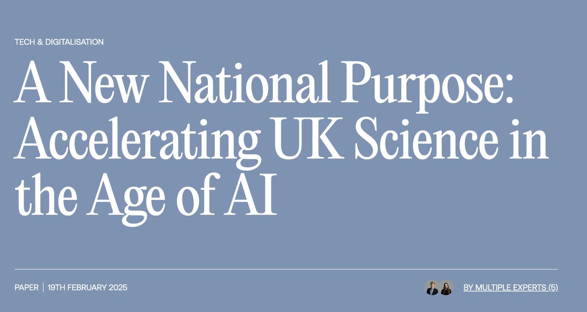 Laura Ryan (@lyan82) on Twitter photo 1/ How can AI transform British science? 🚀
Building on brilliant proposals in <a href="/matthewclifford/">Matt Clifford</a>’s AI Opportunities Action Plan, the next report in <a href="/InstituteGC/">Tony Blair Institute for Global Change</a>'s New National Purpose series outlines steps necessary for the UK to reshape research for the AI era.
highlights...🧵 1/ How can AI transform British science? 🚀
Building on brilliant proposals in <a href="/matthewclifford/">Matt Clifford</a>’s AI Opportunities Action Plan, the next report in <a href="/InstituteGC/">Tony Blair Institute for Global Change</a>'s New National Purpose series outlines steps necessary for the UK to reshape research for the AI era.
highlights...🧵