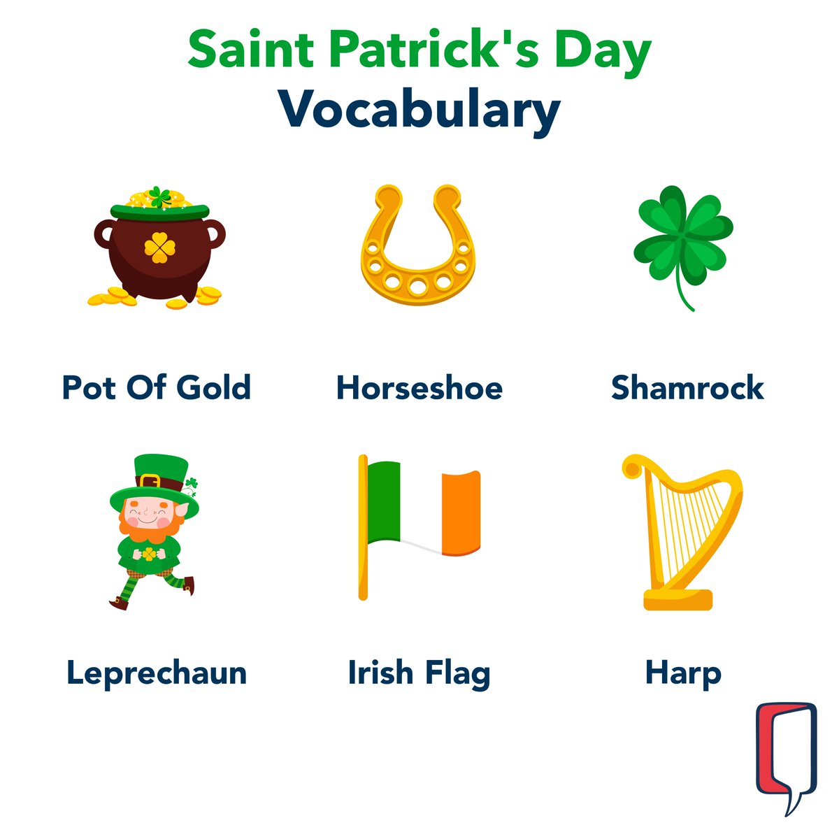 Les 6 symboles présents en Irlande, et en particulier à la Saint Patrick.