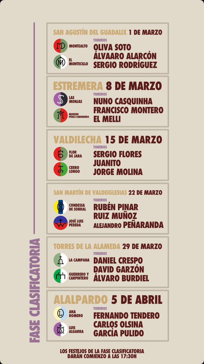 🔴Sorteadas las ganaderías, los toreros y fechas para la <a href="/CopaChenel/">CopaChenel</a> 

🗓️ Ruiz Muñoz estoqueará toros de Condessa de Sobral y José Luis Pereda junto a los diestros Rubén Pinar y Alejandro Peñaranda el 22 de marzo en San Martín de Valdeiglesias