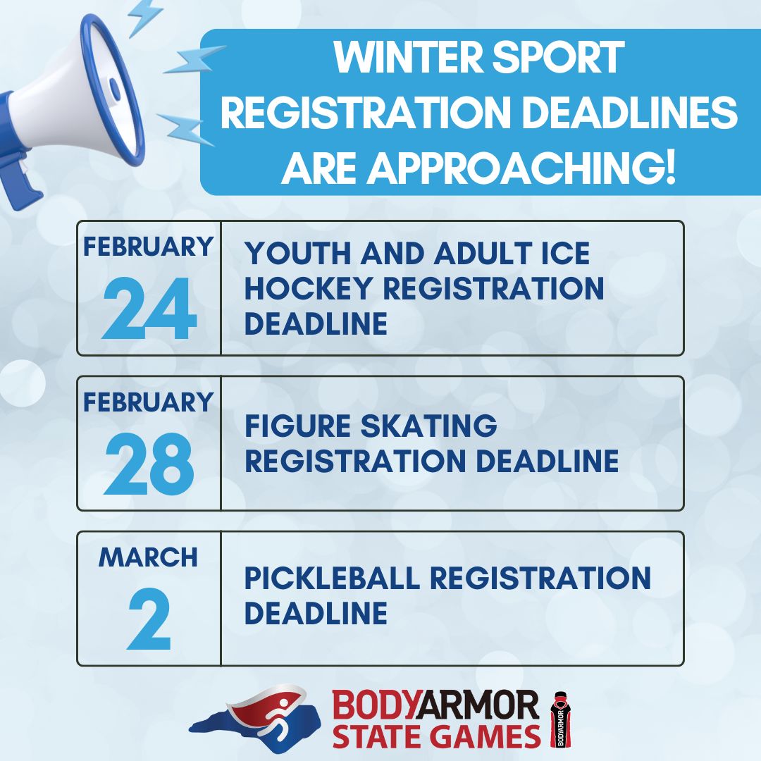 ⌛ Time is running out! Registration deadlines for our BODYARMOR State Games Winter Sports are quickly approaching. Don't miss your chance to compete!

Get more information and register at: buff.ly/4i6IYMf