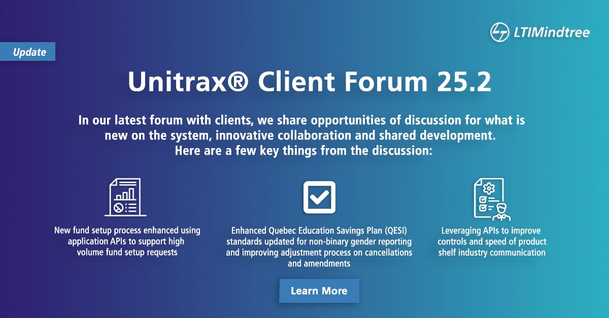 Providing a space for clients to discuss opportunities for growth and meaningful change is essential in how we do business. 

Today we host our first Unitrax® Client Forum for 2025!

Discover more: ltimindtree.com/canada/product…

#wealthmanagement #digitaltransformation #financial