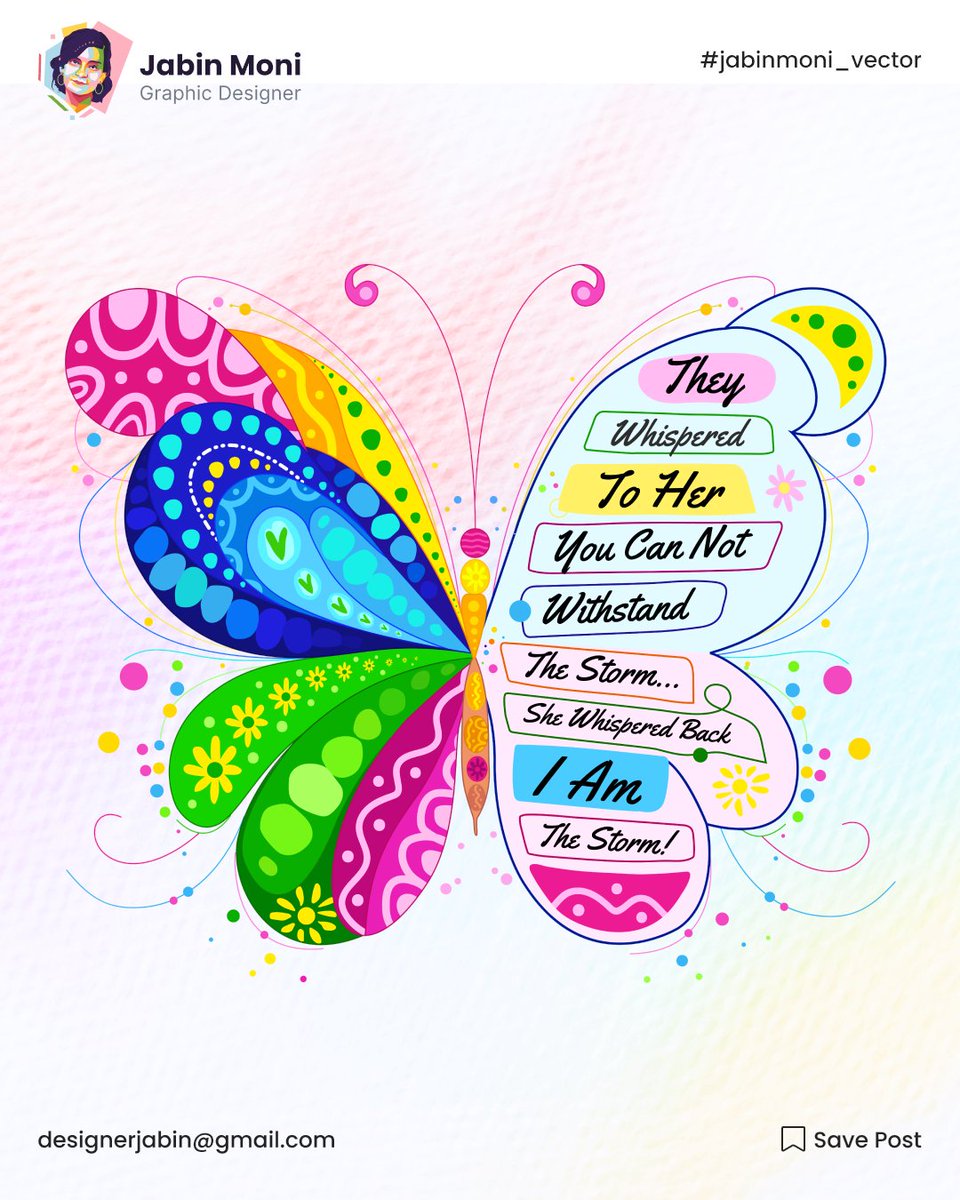 JabinMoni's tweet photo. "I AM the storm!"🦋
A bold and vibrant butterfly illustration I created for a wonderful US client. This piece symbolizes strength, resilience, and transformation. 🌿🎨

#VectorArt #ButterflyDesign #DoodleArt #CreativeDesign #ArtistBug #NextVisionGraphic #JabinMoni #Illustration https://t.co/trdUAF9oHN