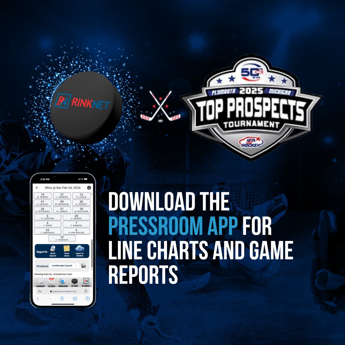 RinkNet's tweet photo. Hey scouts, coaches and players! Are you at @NAHLHockey Top Prospects tournament today? Join the RinkNet team to get up to speed on PressRoom and the 1Rink app - get your digital line charts, write game reports (now with AI!) and connect with players at the event. https://t.co/0yvrLY2FVp