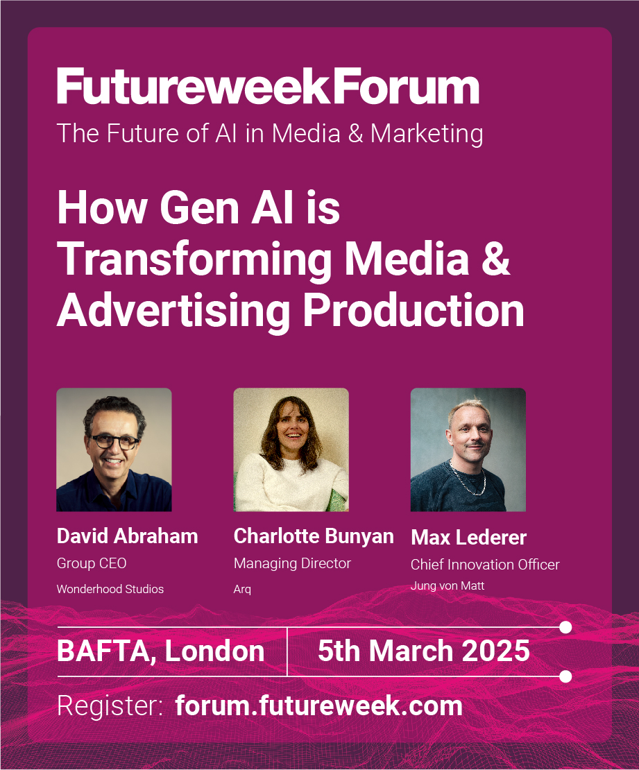 videoweek's tweet image. David Abraham, @WonderhoodHQ , Charlotte Bunyan, Arq and Max Lederer, Jung von Matt will be discussing how Gen AI is transforming media and advertising production.

Wed, 5th March, 2025 | BAFTA, London

More information: forum.futureweek.com
#FutureWeekForum #FutureWeek