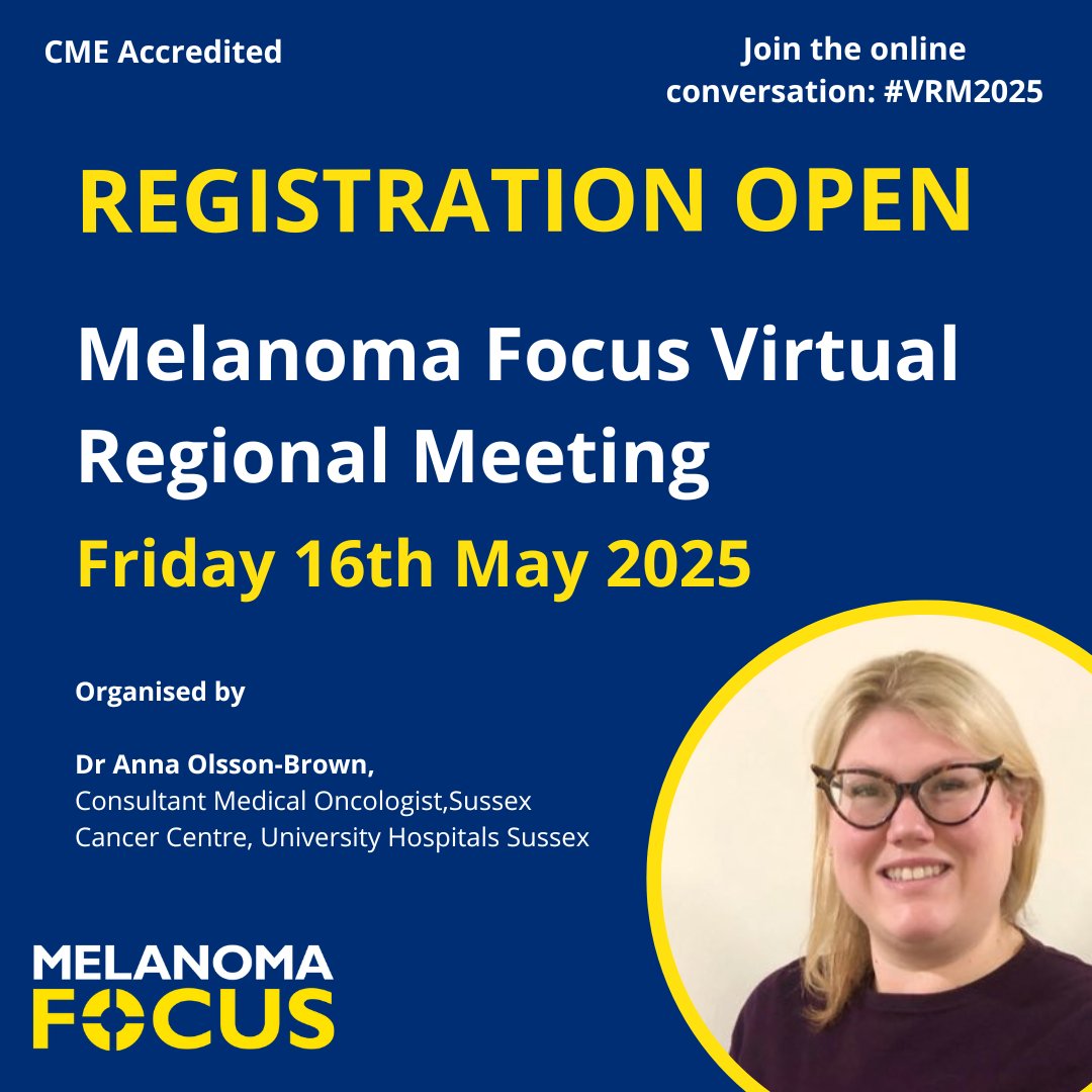 Melanoma Focus UK (@focusonmelanoma) on Twitter photo ๐ฃ Registration is now open for this year's Melanoma Focus Healthcare Professional Virtual Meeting!
๐ Friday 16th May 2025
๐ Organised by Dr Anna Olsson-Brown (<a href="/AOlssonBrown/">Anna Olsson-Brown</a>)
๐ฆ Early bird rate ends: April 21st 2025
Register: buff.ly/42LTu76 #VRM2025 ๐ฃ Registration is now open for this year's Melanoma Focus Healthcare Professional Virtual Meeting!
๐ Friday 16th May 2025
๐ Organised by Dr Anna Olsson-Brown (<a href="/AOlssonBrown/">Anna Olsson-Brown</a>)
๐ฆ Early bird rate ends: April 21st 2025
Register: buff.ly/42LTu76 #VRM2025