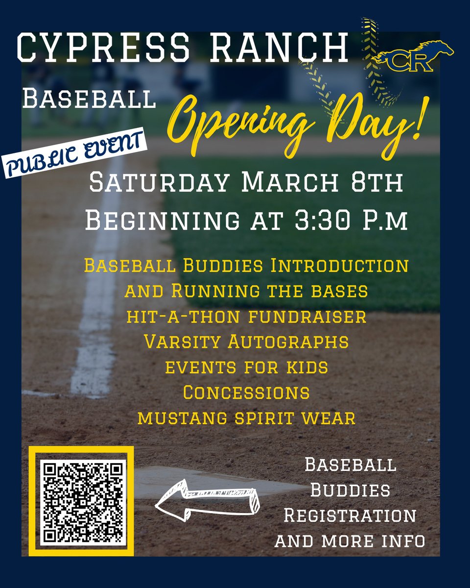 Join us for Opening Day Fun! Open to the public. 
Baseball Buddies Registration is now open to K - 7th grade. Come cheer on the kids and our student athletes as we begin another exciting season!