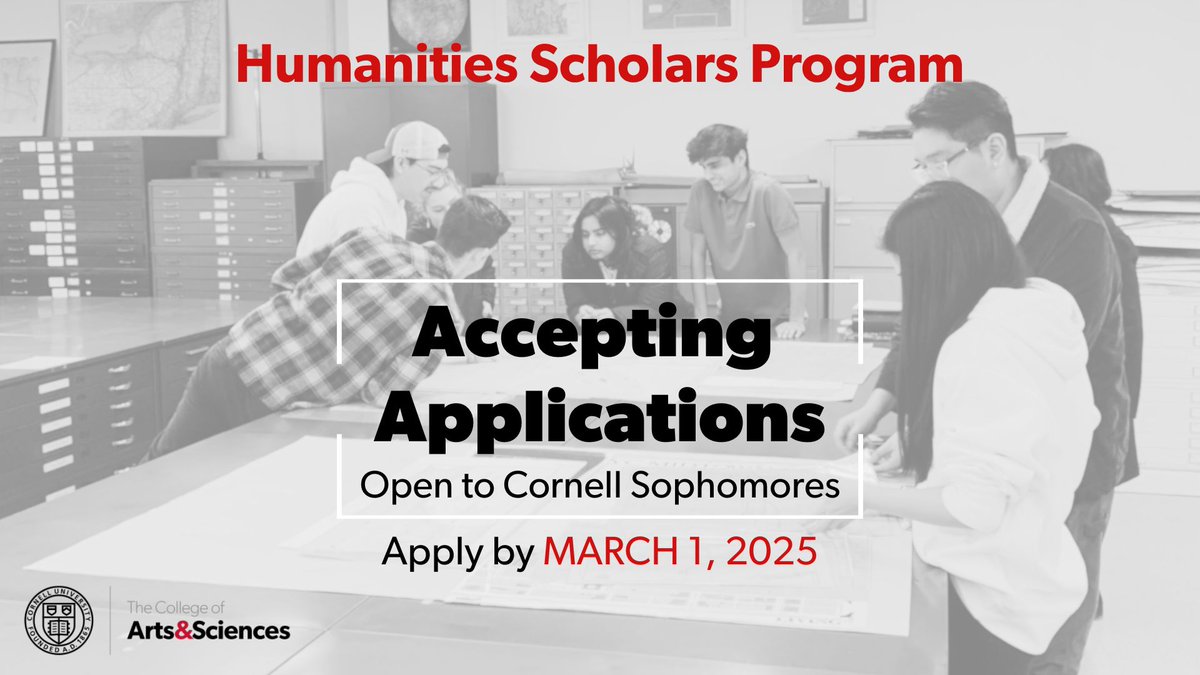 Humanities Scholars Program (@cornellhsp) on Twitter photo Welcome back, <a href="/Cornell/">Cornell University</a> students! Hope everyone had a restorative February Break.
Sophomores: applications to join the <a href="/CornellCAS/">CornellArts&Sciences</a> Humanities Scholars Program are due 3/1. Open to ALL Cornell sophomores majoring/minoring in a humanities field!
as.cornell.edu/research/human… Welcome back, <a href="/Cornell/">Cornell University</a> students! Hope everyone had a restorative February Break.
Sophomores: applications to join the <a href="/CornellCAS/">CornellArts&Sciences</a> Humanities Scholars Program are due 3/1. Open to ALL Cornell sophomores majoring/minoring in a humanities field!
as.cornell.edu/research/human…