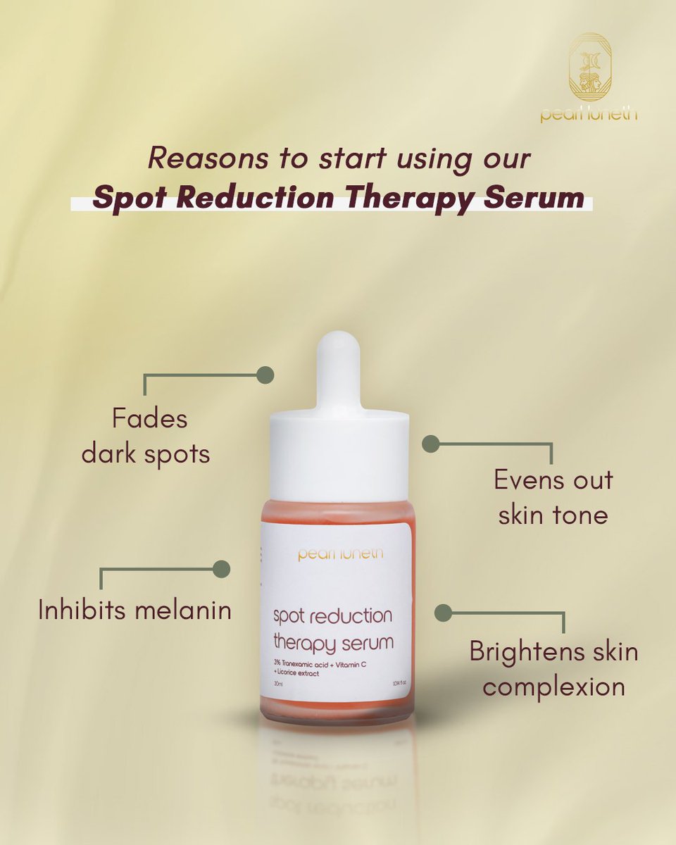 PearlLuneth's tweet photo. Our Spot Reduction Therapy Serum is here to help you achieve a clearer, smoother complexion. Say goodbye to blemishes and hello to radiant skin. ✨ 

#SpotReduction #FlawlessSkin #ClearComplexion #PearlLuneth #SkincareEssentials #HealthySkin #BeautyCare #SkincareRoutine https://t.co/bZmYM5ffOl