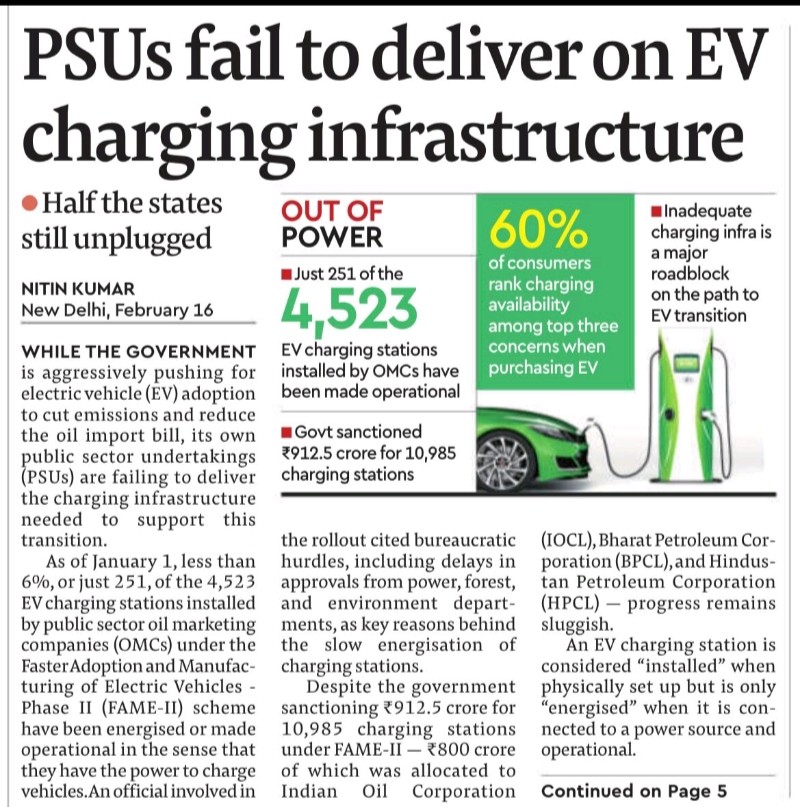 ShridhantS's tweet photo. Charging infrastructure 😎😎😎
PSU fail to delivery on EV charging infrastructure.
60% of consumer rank charging availability top three concern when purchasing EV.
Govt sanctioned ₹912cr for 10,985 charging station.
#Fame2
#EVcharging https://t.co/SFFv56UROi