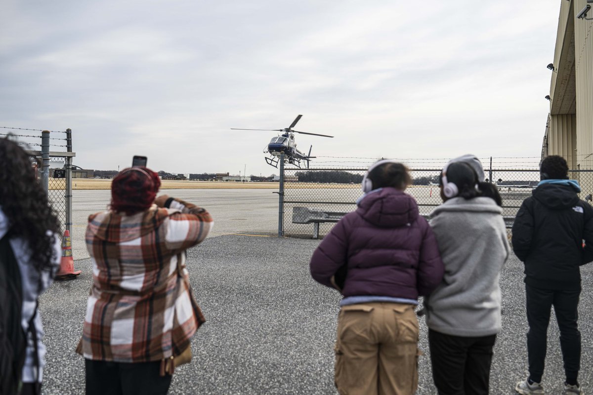 BaltimorePolice's tweet photo. Dunbar High School honor students visited our aviation unit Foxtrot along with Baltimore County aviation, where the students learned about the day in the life of flight officers. 🚁🚔
#BPDInAction #BPDStrong #BPDCommmunity https://t.co/KRueUh3qBB