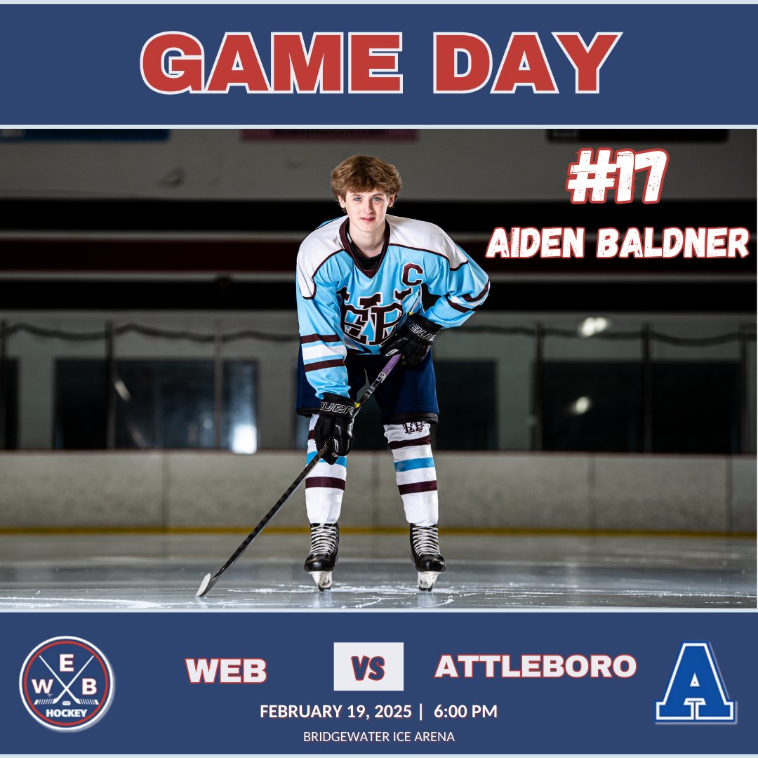 WEB Boys Hockey Family & Friends (@eb_hockey) on Twitter photo 🚨Game Day🚨
WEB faces off against Attleboro in their last regular season game.
Come on out and celebrate as the boys look to make it 3 in a row
📍BIA
🕰️6pm
<a href="/EBathletics/">EBathletics</a> <a href="/WBMSHSAthletics/">WBMSHS Athletics</a> <a href="/SpellmanSports/">Spellman Athletics</a> <a href="/sports_ledger/">Patriot Ledger sports</a> <a href="/BrocktonSports/">Brockton Enterprise sports</a> <a href="/WBNewsFacts/">West Bridgewater News</a> <a href="/HNIBonline/">Hockey Night</a> <a href="/MassHSHockey/">MassHSHockey</a> 🚨Game Day🚨
WEB faces off against Attleboro in their last regular season game.
Come on out and celebrate as the boys look to make it 3 in a row
📍BIA
🕰️6pm
<a href="/EBathletics/">EBathletics</a> <a href="/WBMSHSAthletics/">WBMSHS Athletics</a> <a href="/SpellmanSports/">Spellman Athletics</a> <a href="/sports_ledger/">Patriot Ledger sports</a> <a href="/BrocktonSports/">Brockton Enterprise sports</a> <a href="/WBNewsFacts/">West Bridgewater News</a> <a href="/HNIBonline/">Hockey Night</a> <a href="/MassHSHockey/">MassHSHockey</a>