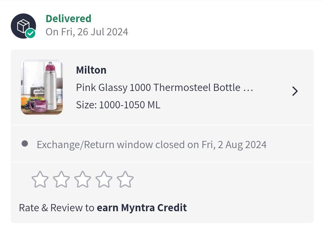 hello_PRP's tweet image. Purchased a Milton  thermo flask from @myntra @MyntraSupport during July 2024, but one part of the product always got detached from the cap which makes any liquid kept inside spilling out of the bottle. Not even a year has passed, getting trouble. is this a genuine product !!!