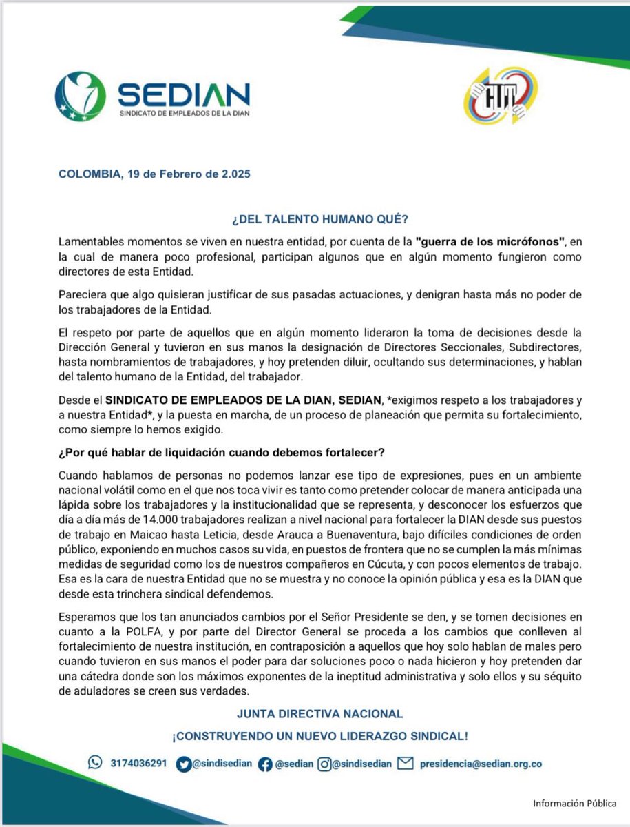 De cuerdo a las últimas declaraciones a través de medios de comunicación el señor <a href="/HOLLMANMORRIS/">Hollman Morris</a> abre un debate que sería retorcer en el tiempo, por eso nos dirigimos a la opinión pública en los siguientes términos a través de nuestro comunicado.