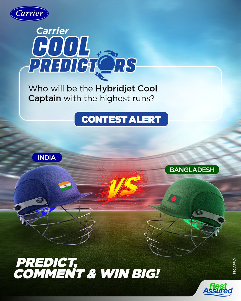 #ContestAlert

#CarrierCoolPredictors is here! Get Ready for Round 1

How to Participate:
1 Follow @CarrierMideaIndia
2 Drop your predictions in the comments
3 Tag @CarrierMideaIndia + 5 friends

T&amp;C - bit.ly/4hC1ZWQ
.
.
#CarrierAC #Fatherofcool #ChampionsTrophy2025