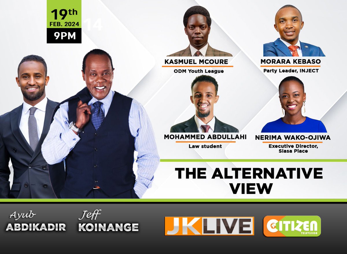 citizentvkenya's tweet photo. Tonight on #JKLive with @KoinangeJeff and @AyubAbdikadir, we ask whether Kenya's youth are the alternative voices to the wide range of issues hanging over the country https://t.co/3HPex2I8W9
