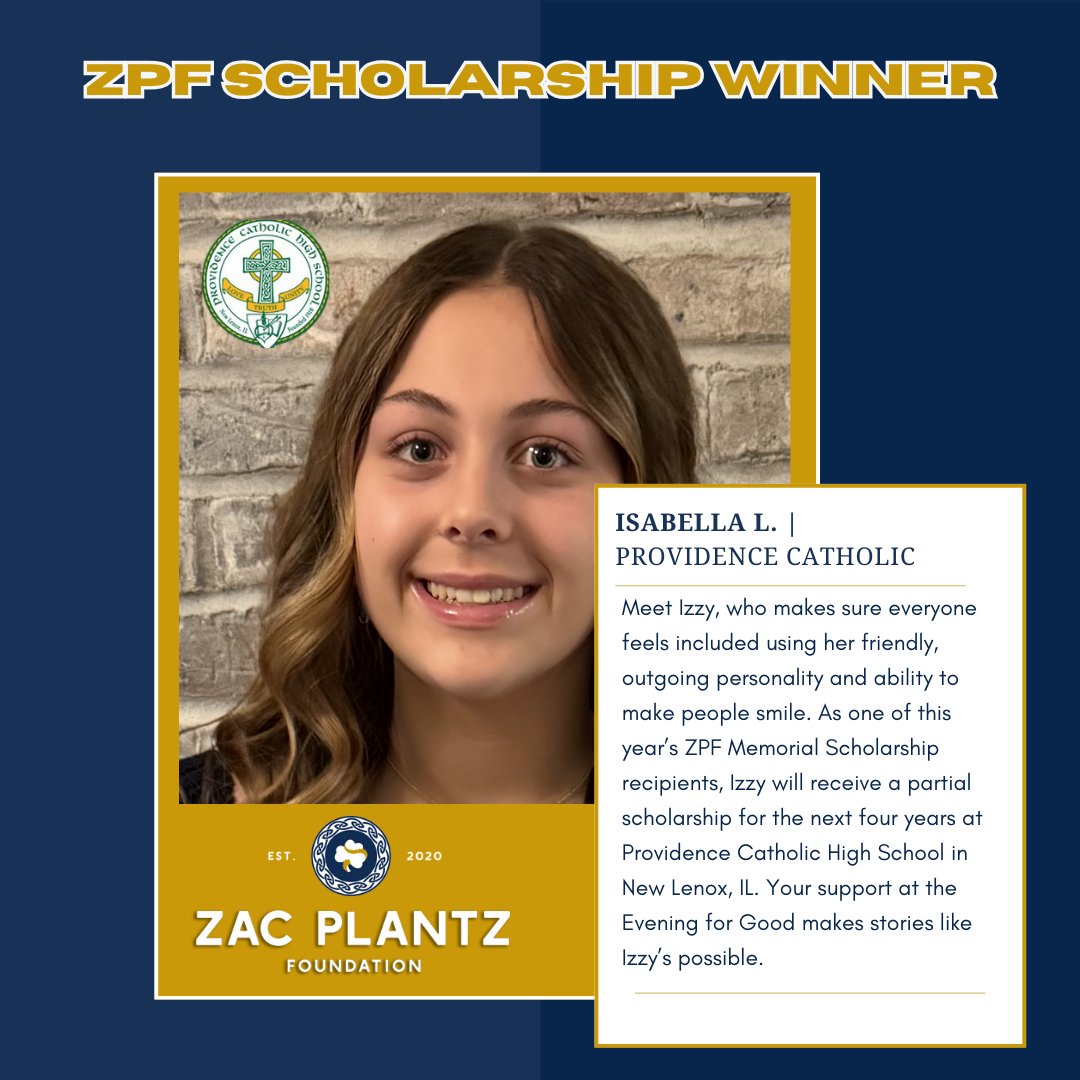 We're excited to announce this year's ZPF Memorial Scholarship winner, Isabella L from Providence Catholic! 

We'll be announcing our ZPF scholarship winners at the Evening for Good on February 22nd! It's not too late to join us! Grab your tickets at the link in our bio!