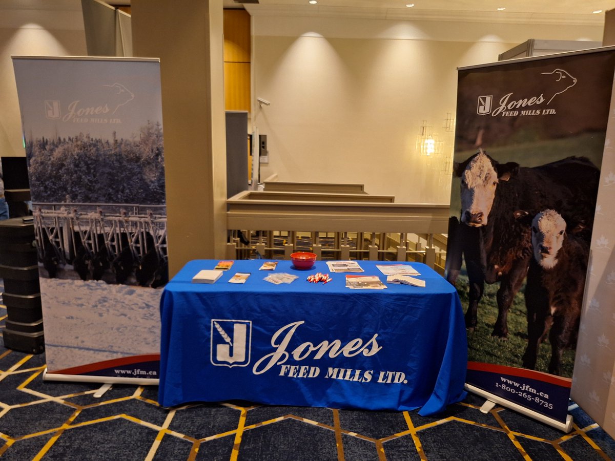 The JFM Beef Team is all set up at the Beef Farmers Ontario (BFO) AGM. If attending, stop by the JFM booth to gain insights on what’s new at Jones Feed Mills. Be sure to ask about the current BCMPLUS brood cow mineral special on this winter! #jfmbeef #bfoagm2025